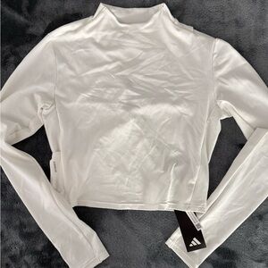 adidas Yoga White Long-Sleeve Mock Neck Crop Tee